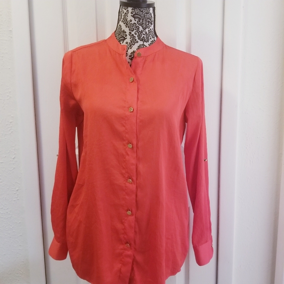 Michael Kors Tangerine Button Down Blouse - Picture 1 of 8